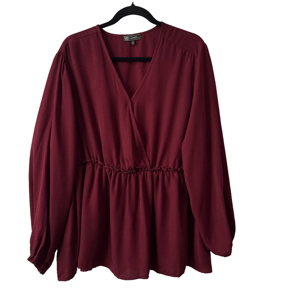 DG2 Diane Gilman Womens Plus 2X Whimsigoth Wrap Snap Peplum Blouse Burgundy Red - Picture 1 of 11